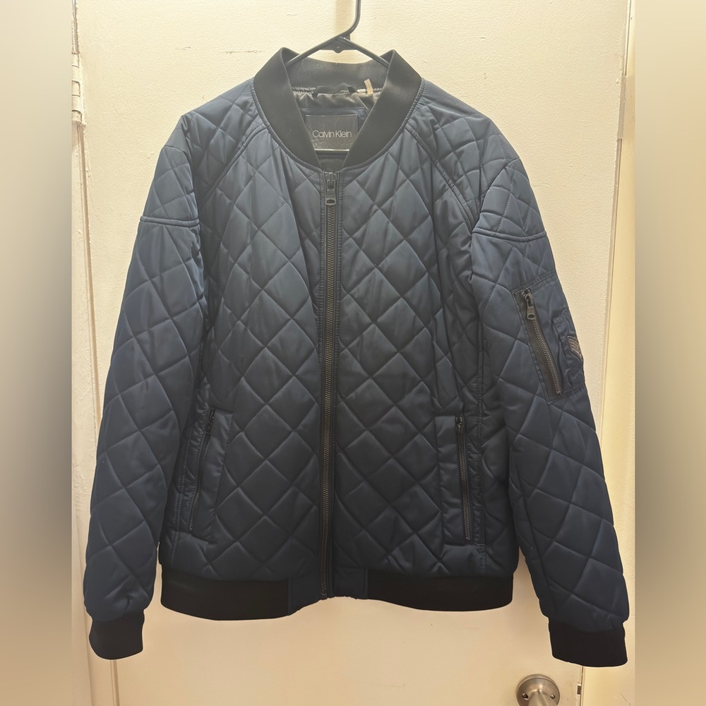 Calvin Klein Men’s Quilted Blue Bomber Jacket